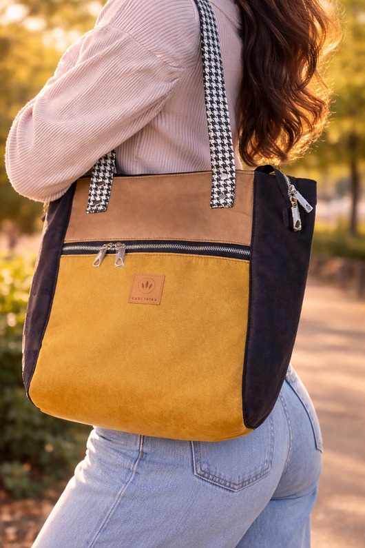 torby na ramię Miodowo czarna torba Shopper z nubuku Nevada