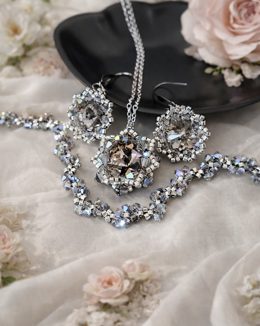 komplet biżuterii Komplet Biżuterii "Black Diamond Maxima" z Kryształów Preciosa