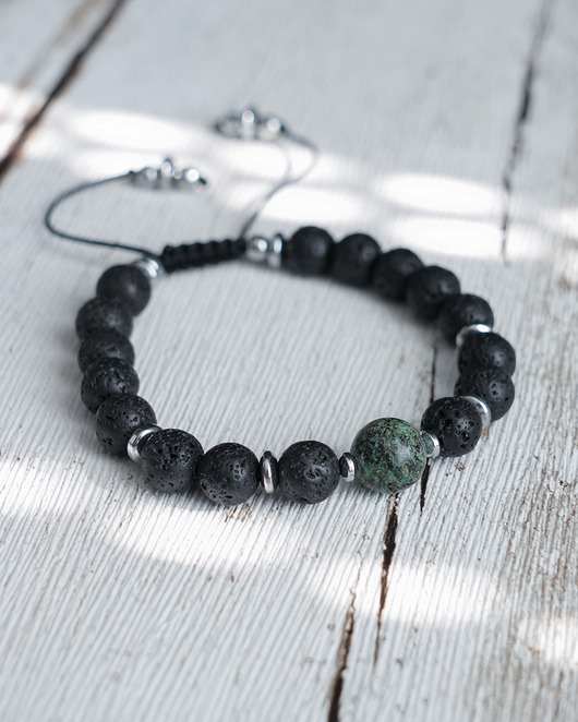 biżuteria męska Męska bransoleta z lawy z turkusem afrykańskim