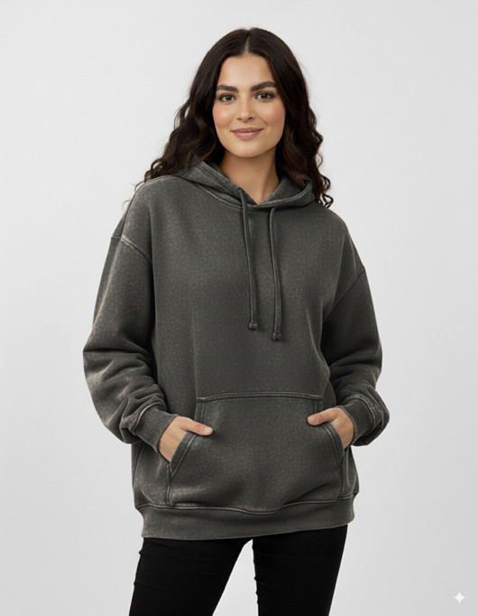 bluza z kapturem damska Bluza oversize czarna sprana bawełna organiczna