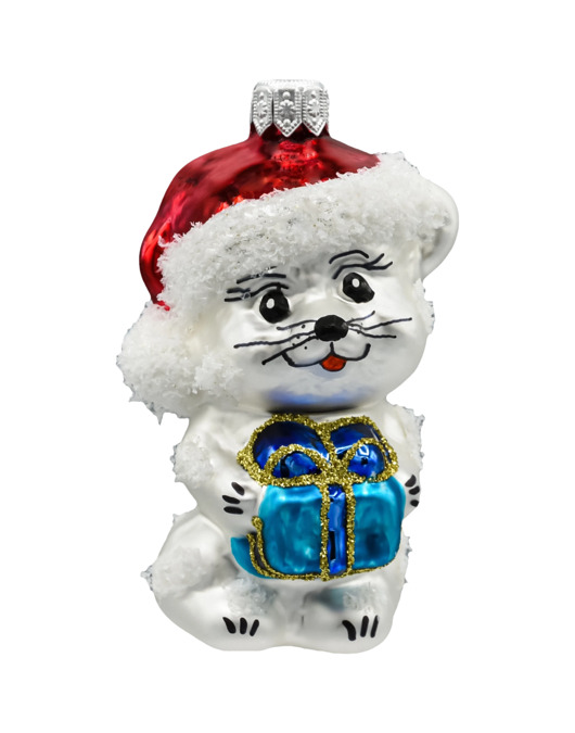 ozdoby choinkowe Bombka choinkowa: Kotek w Świątecznej czerwonej czapce z prezentem