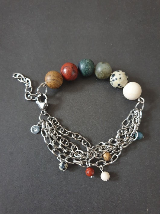 bransoletki z kamieni naturalnych Bransoletka FANABERIA kulki, łańcuszki, jaspisy, labradoryt