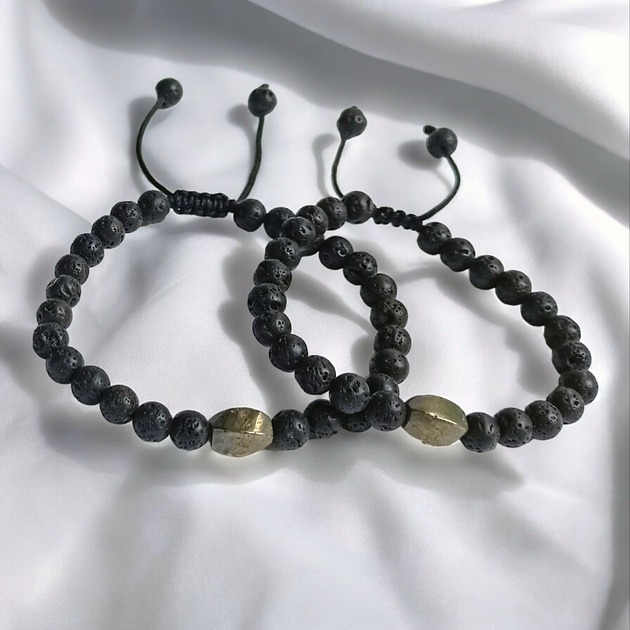 bransoletki z kamieni naturalnych Komplet dla pary : PIRYT & LAWA :: długość regulowana