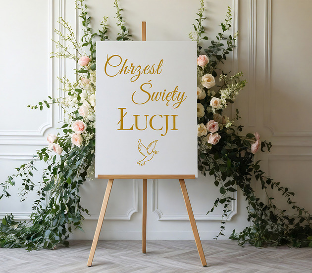 ozdoby na chrzest Naklejka na chrzest święty na ściankę koło 60 cm imię dziecka kolory