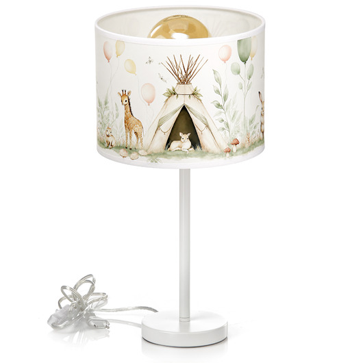 lampy do pokoju dziecka Dziecięca lampka nocna stołowa w pastelowe zwierzątka E27 LED abażur 20cm