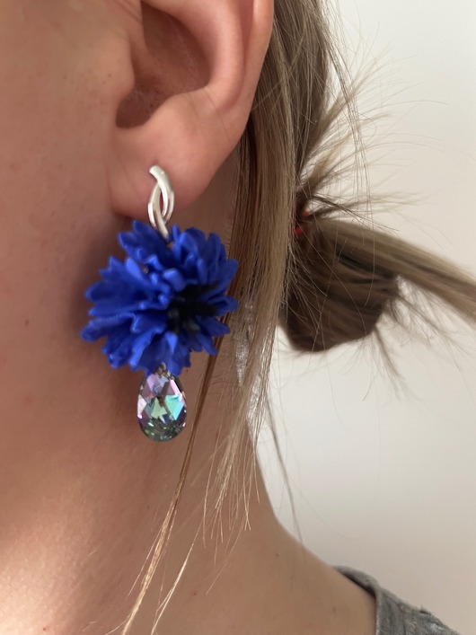 kolczyki z masy plastycznej Kolczyki chabry ręcznie robione polimerowa glina