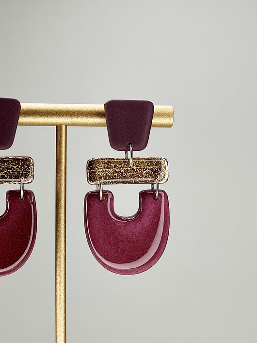 kolczyki z masy plastycznej Azteckie śliwkowe kolczyki