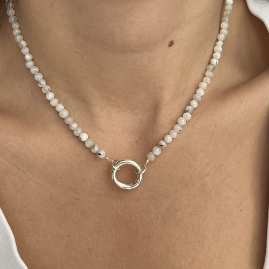 korale Naszyjnik ZAPIĘCIE KOŁO kamień księżycowy PEŁNIA kamienie naturalne biały