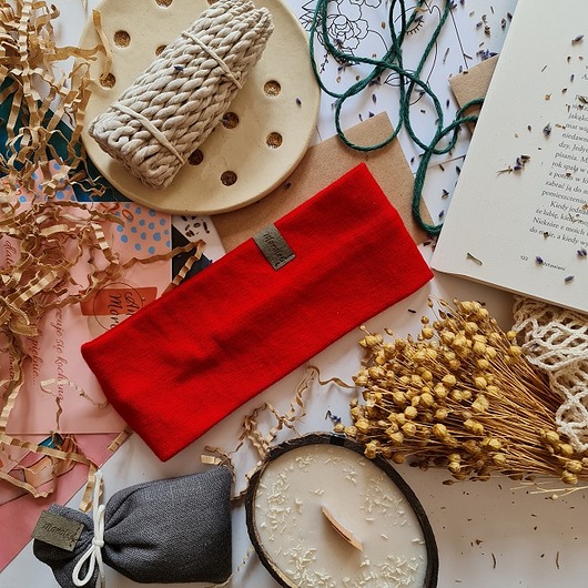 opaski do włosów Ana Moroles,Opaska wełniana 100 % merino,czerwona