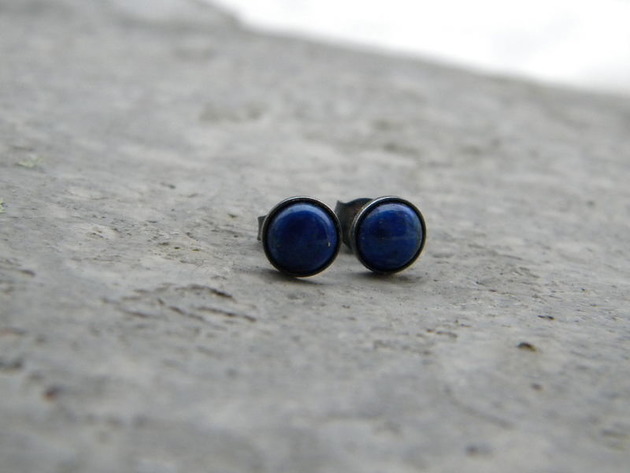 kolczyki wire wrapping 7mm lapis lazuli - sztyfty