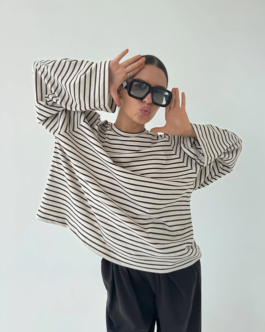 bluzki z długim rękawem damskie Longsleeve Chillout choclate stripes bawełna