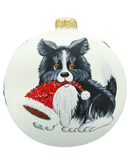 bombki Bombka okrągła: Piesek z czapką Mikołaja