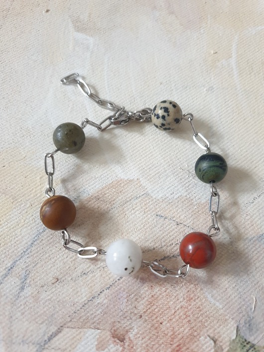 bransoletki z kamieni naturalnych Bransoletka FANABERIA łańcuszek, jaspisy, labradoryt, kamień księżycowy