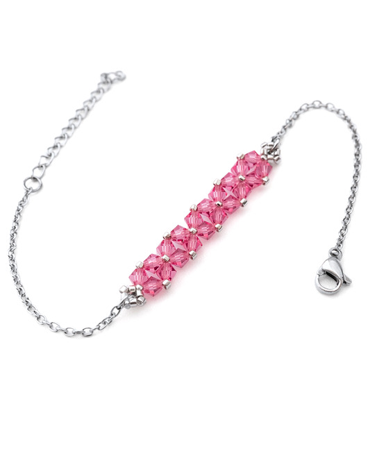 bransoletki ze szkła Crystal Square Rose - Delikatna bransoletka z kryształów Preciosa