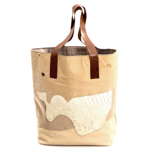 Dwukolorwa Skórzana Torebka Damska XXL off white CADOaccessories