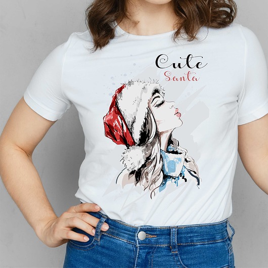 t-shirt damskie Koszulka organiczna z nadrukiem  Cute Santa