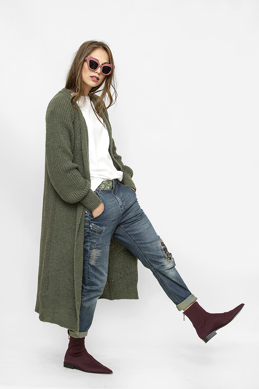 kardigany damskie Oliwkowy kardigan Jokasta