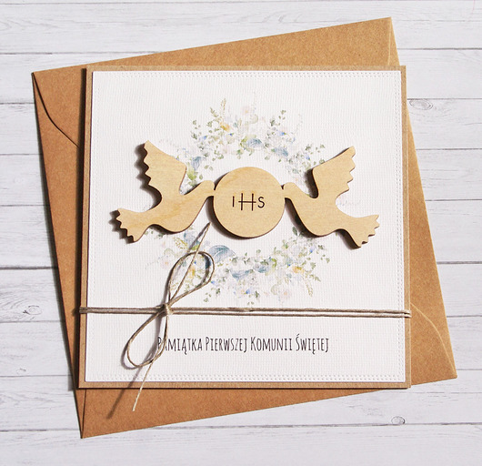 kartki na komunię Kartka z życzeniami : I Komunia Święta : delikatna : gołąbki