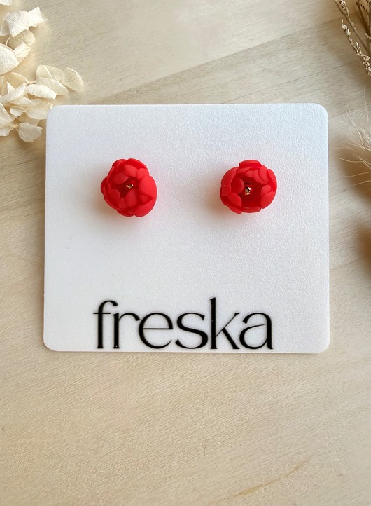 kolczyki z masy plastycznej Kolczyki Piwonie - czerwone