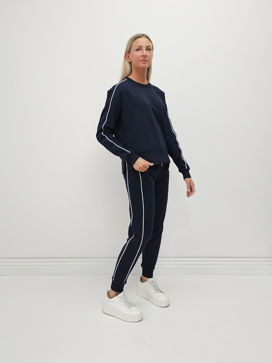 komplety damskie Sabela minimalistyczny komplet z lamówkami - Navy