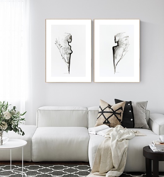 Zestaw 2 obrazów 40 x 60 cm malowany ręcznie MiniMalArt