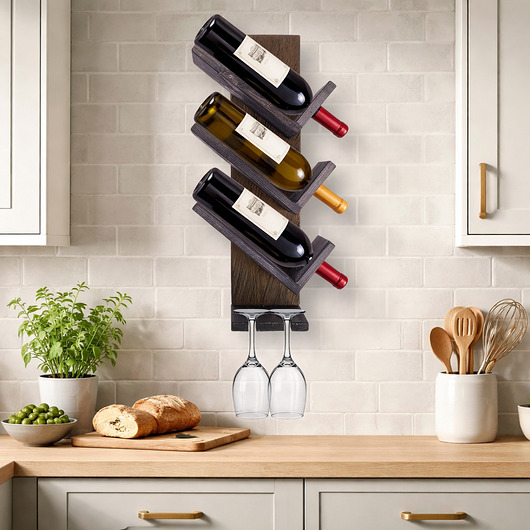 wieszaki Drewniany Wieszak ścienny John Paddle na Wino i Kieliszki Braun Lewy