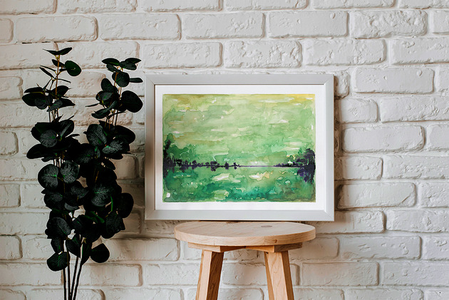 obrazy Akwarela Abstrakcja Zielony Pejzaż Leśny Fioletowy Akcent 30x40 LP-Arts