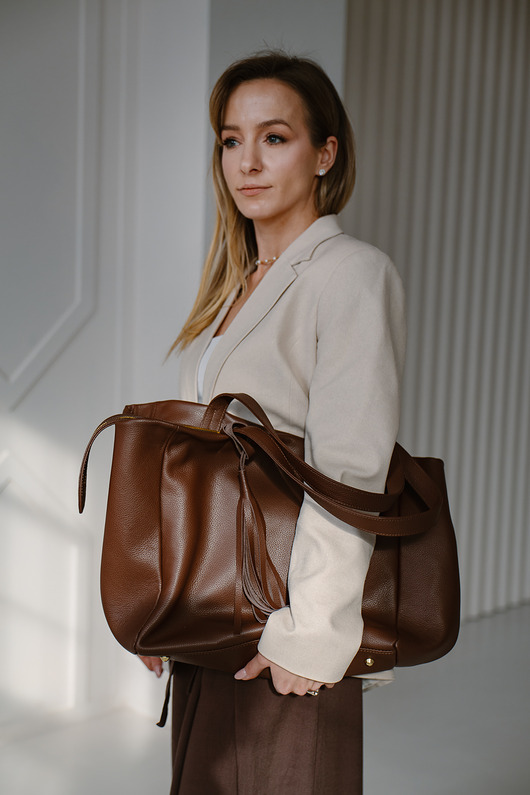 plecaki Footloose bez frędzli - skórzana torebka szoperka - brąz klasyczny