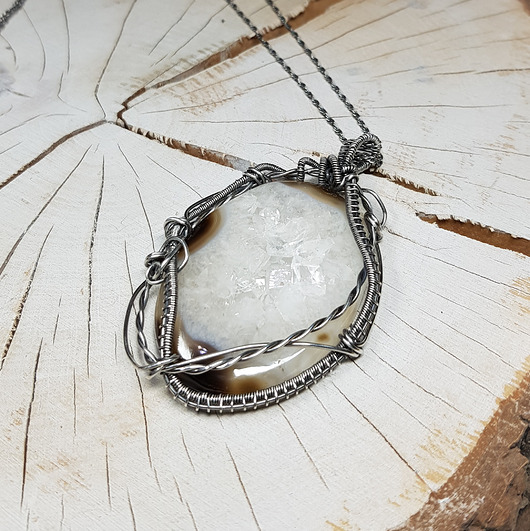 srebrne naszyjniki Kryształowa druza agatu s217