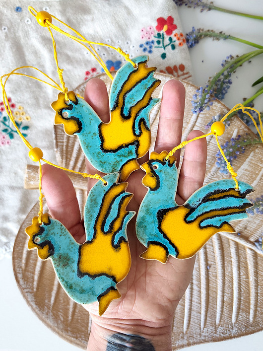 ozdoby wielkanocne Duży kogucik ceramiczny folk  - ozdoba Wielkanocna