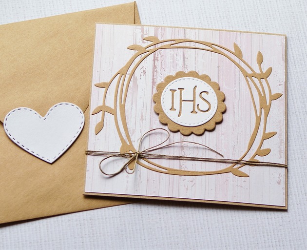 kartki na komunię Kartka komunijna : pink wood