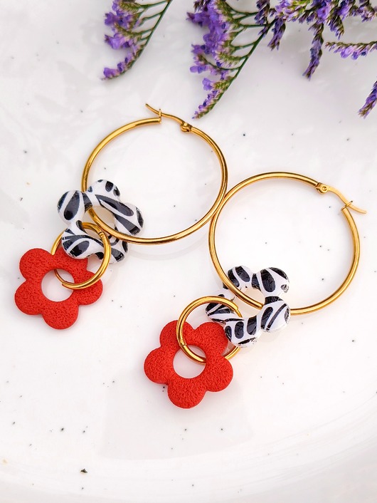 kolczyki z masy plastycznej Kolorowe kwiatuszki, biżuteria w kształcie kwiatów, prezent na walentynki