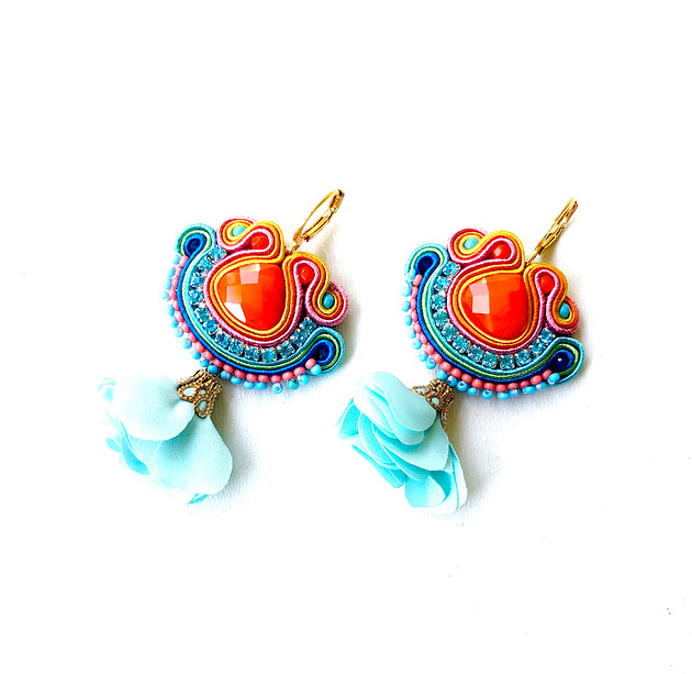 kolczyki soutache Sutaszowe kolczyki TOLUCA z kwiatami