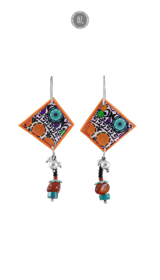 kolczyki srebrne Kolczyki z bursztynem Tangerine - długie, srebro