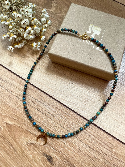 chokery Choker z jaspisu niebieskiego z półksiężycem