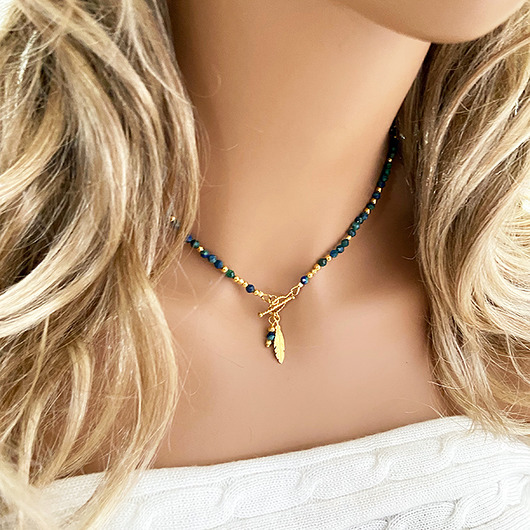 chokery MOC SZAMANKI- Krótki Naszyjnik  AZURYT, naszyjnik z kamieni złoto