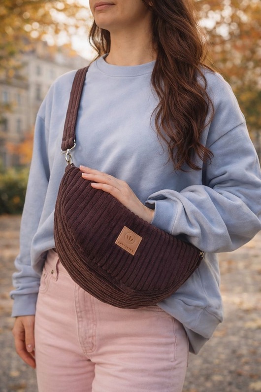 saszetka nerka Banana sztruksowa torebko nerka Brązowa