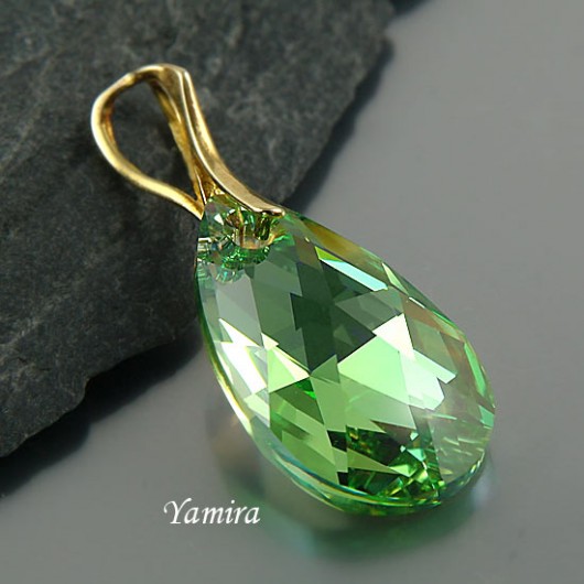 kryształ Swarovski Peridot AB (22mm) złote - wisior yamira