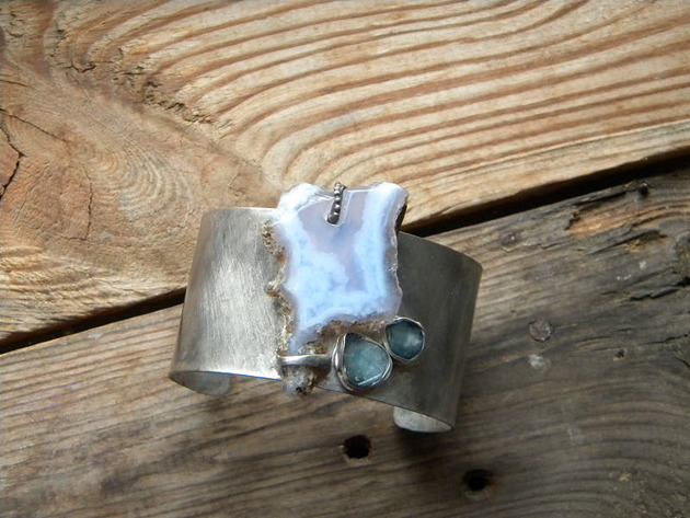 bransoletki wire wrapping Chalcedon / akwamaryn    - BRANSOLETA MANKIET - CUFF