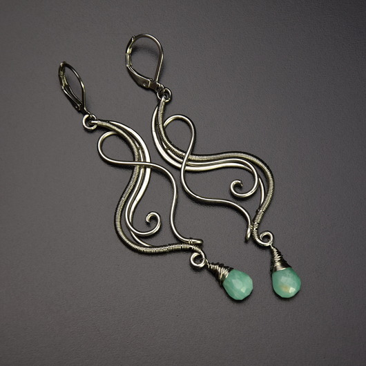 kolczyki wire wrapping Długie kolczyki amazonit wire wrapping