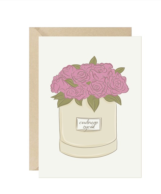 zaproszenia i kartki na ślub Kartka ślubna minimalistyczna rose box eko