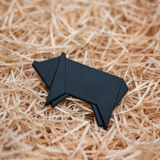 broszki Broszka Porcelanowa Origami Świnka Czarna