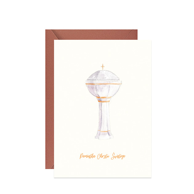 kartki, zaproszenia na chrzest Kartka na Chrzest z akwarelową chrzcielnicą