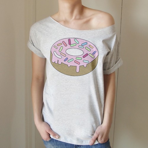 Donut Krótki szary Oversize ONE MUG A DAY