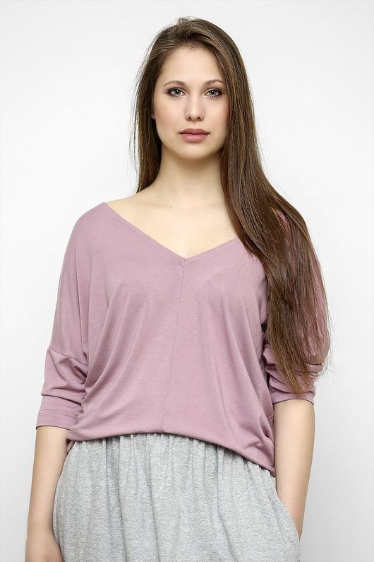 Różowa bluzka Kamila z dzianiny V-neck Freeshion