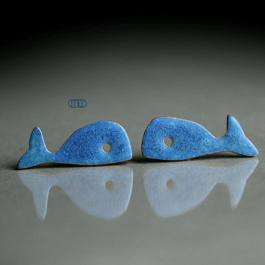 kolczyki ceramiczne Wieloryby/stal chirurgiczna/