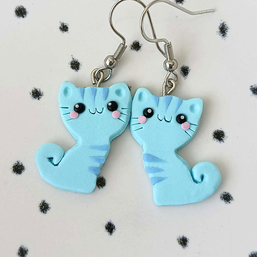 kolczyki z masy plastycznej Kolczyki Niebieskie Kotki