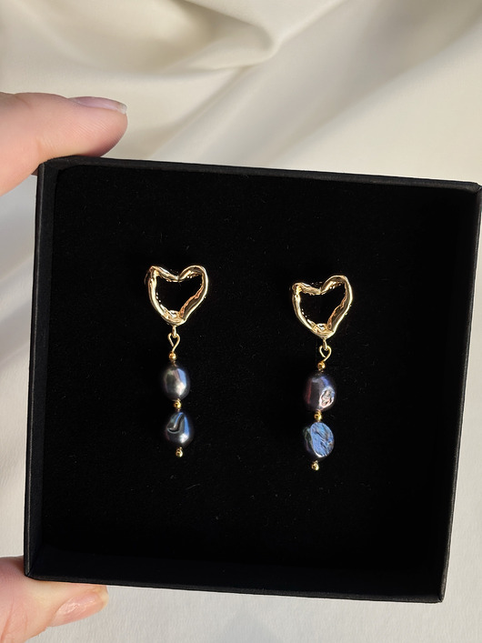 kolczyki pozłacane Kolczyki pozłacane unikat Granatowe perły