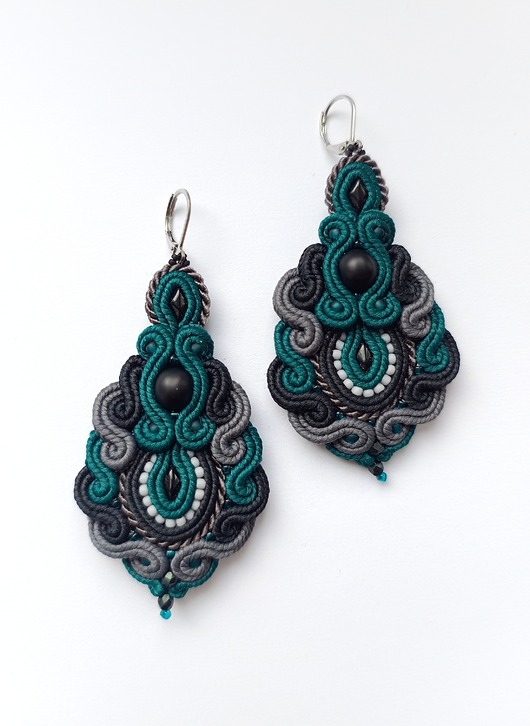 kolczyki soutache Kolczyki sutasz szaro-czarno-zielone