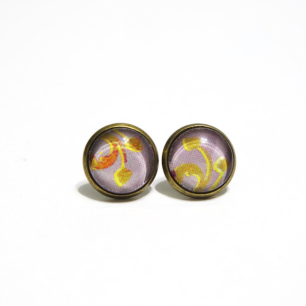 kolczyki szklane Kolczyki - Kwiaty, fiolet - antyczny brąz